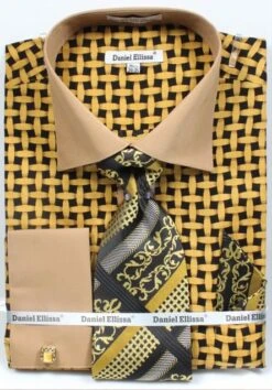 Daniel Ellissa Men's French Cuff Shirt Set - Patterned Two Tone
