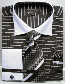 Avanti Uomo Men's French Cuff Dress Shirt Set - Broken Stripe 10 Avanti Uomo Men's French Cuff Dress Shirt Set - Broken Stripe -Stylish Men's Formal Wear black 66