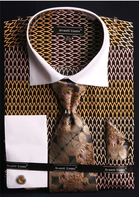 Avanti Uomo Men's French Cuff Dress Shirt Set - Two Tone Print 8 Avanti Uomo Men's French Cuff Dress Shirt Set - Two Tone Print - Image 6