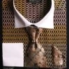 Avanti Uomo Men's French Cuff Dress Shirt Set - Two Tone Print -Stylish Men's Formal Wear black gold