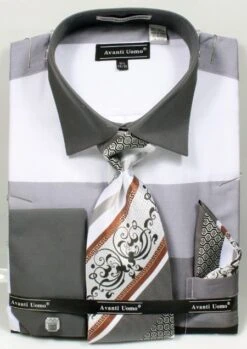 Avanti Uomo Men's French Cuff Dress Shirt Set - Tone On Tone
