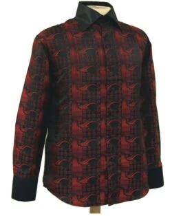 Daniel Ellissa Men's Fashion Dress Shirt - Geometric With Swirl -Stylish Men's Formal Wear black red