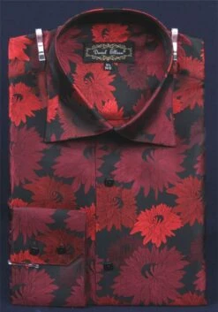Daniel Ellissa Men's Fashion Dress Shirt - Sunflower Pattern -Stylish Men's Formal Wear black red 4 1