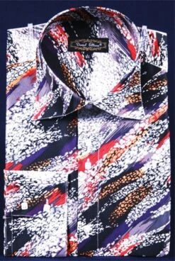 Daniel Ellissa Men's Fashion Dress Shirt - Painted Swirl Design -Stylish Men's Formal Wear black red 5 1