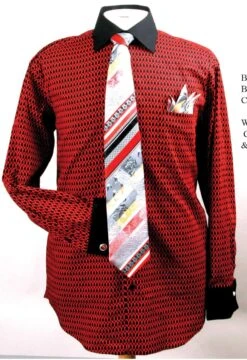 Fratello Men's French Cuff Dress Shirt Set - Printed Pattern 17 Fratello Men's French Cuff Dress Shirt Set - Printed Pattern -Stylish Men's Formal Wear black red 6 1