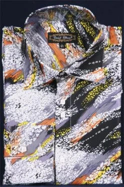 Daniel Ellissa Men's Fashion Dress Shirt - Painted Swirl Design -Stylish Men's Formal Wear black white 4 1