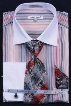 Daniel Ellissa Men's French Cuff Dress Shirt Set - Multi Stripe -Stylish Men's Formal Wear black 10 1