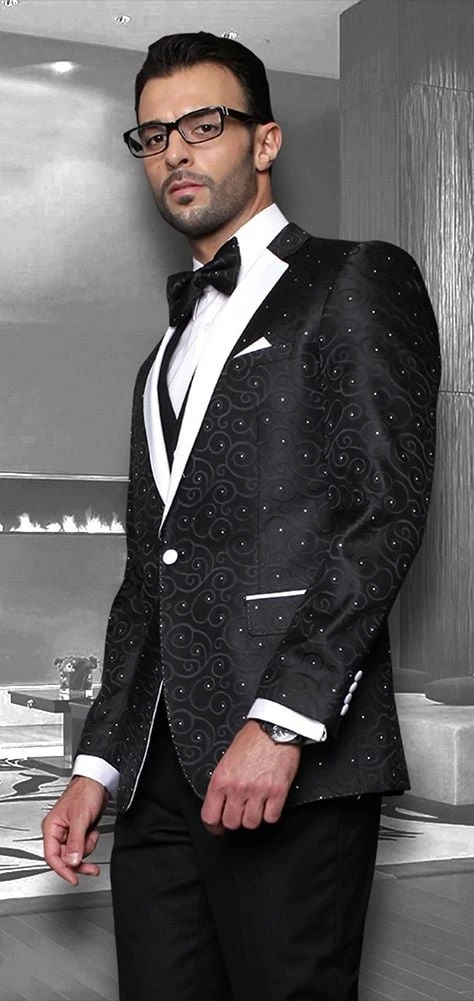 Statement Men's 3 Piece Modern Fit Suit - Studded Swirl Design 9 Statement Men's 3 Piece Modern Fit Suit - Studded Swirl Design - Image 7