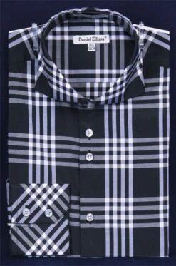Daniel Ellissa Men's Fashion Dress Shirt - Checker Pattern -Stylish Men's Formal Wear black 1 1