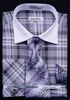 Daniel Ellissa Men's French Cuff Dress Shirt Set - Windowpane Plaid 19 Daniel Ellissa Men's French Cuff Dress Shirt Set - Windowpane Plaid -Stylish Men's Formal Wear black 1 47