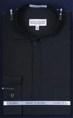 Daniel Ellissa Men's Outlet Banded Collar Dress Shirt - Solid Color -Stylish Men's Formal Wear black 1 55 1 2