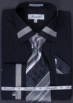 Fratello Men's French Cuff Dress Shirt Set - Houndstooth Patch