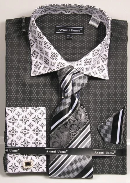 Avanti Uomo Men's Outlet French Cuff Dress Shirt Set - Varied Patterns 3 Avanti Uomo Men's Outlet French Cuff Dress Shirt Set - Varied Patterns