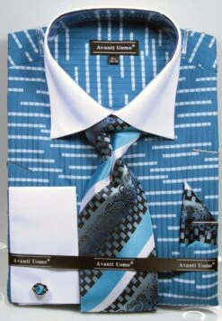 Avanti Uomo Men's French Cuff Dress Shirt Set - Broken Stripe 11 Avanti Uomo Men's French Cuff Dress Shirt Set - Broken Stripe -Stylish Men's Formal Wear blue 66