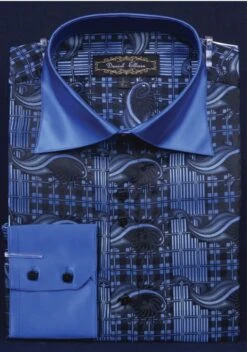Daniel Ellissa Men's Fashion Dress Shirt - Geometric With Swirl -Stylish Men's Formal Wear blue 18