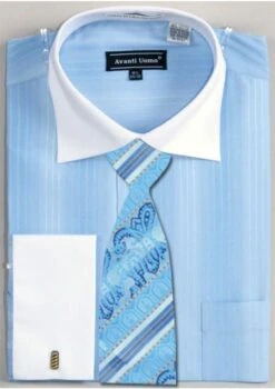Daniel Ellissa Men's French Cuff Dress Shirt Set - Basic Two Tone -Stylish Men's Formal Wear blue 2 2