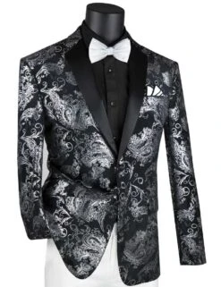 Vinci Men's 2 Button Sport Coat - Floral Jacquard -Stylish Men's Formal Wear bm 02 silver