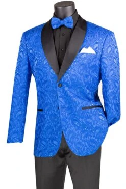 Vinci Men's 2 Button Sport Coat - Vibrant Jacquard -Stylish Men's Formal Wear bm 1 royal