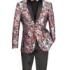 Vinci Men's 2 Button Sport Coat - Floral Tri-Color -Stylish Men's Formal Wear bm 3 burgundy