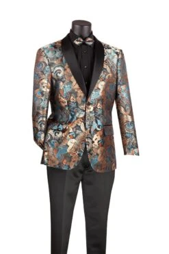 Vinci Men's 2 Button Sport Coat - Floral Tri-Color -Stylish Men's Formal Wear bm 3 teal blue