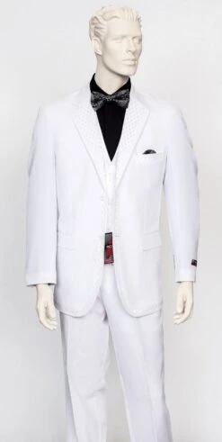 Zacchi Men's 3 Piece Fashion Suit - Solid Color -Stylish Men's Formal Wear bronson white