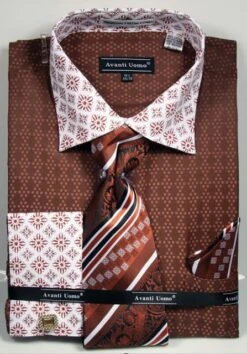 Avanti Uomo Men's Outlet French Cuff Dress Shirt Set - Varied Patterns 9 Avanti Uomo Men's Outlet French Cuff Dress Shirt Set - Varied Patterns -Stylish Men's Formal Wear brown 20 1 2