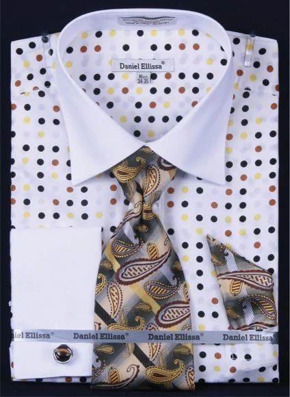Daniel Ellissa Men's Outlet French Cuff Dress Shirt Set - Multi Polka Dot 3 Daniel Ellissa Men's Outlet French Cuff Dress Shirt Set - Multi Polka Dot