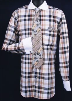 Daniel Ellissa Men's French Cuff Dress Shirt Set - Multi Checker -Stylish Men's Formal Wear brown 9