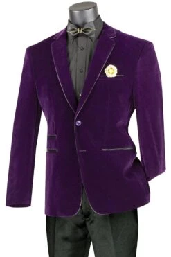 Vinci Men's Velvet Slim Outlet Sport Coat - Faux Leather Trim -Stylish Men's Formal Wear bs 02 purple web 11