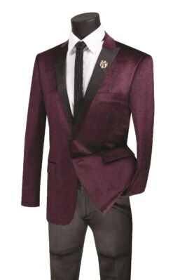 Vinci Men's Slim Fit Sport Coat - Four Stripe Windowpane -Stylish Men's Formal Wear bs 14 ruby