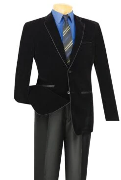 Vinci Men's Luxurious Velvet Slim Sport Coat - Faux Leather Trim 12 Vinci Men's Luxurious Velvet Slim Sport Coat - Faux Leather Trim -Stylish Men's Formal Wear bs 02 black