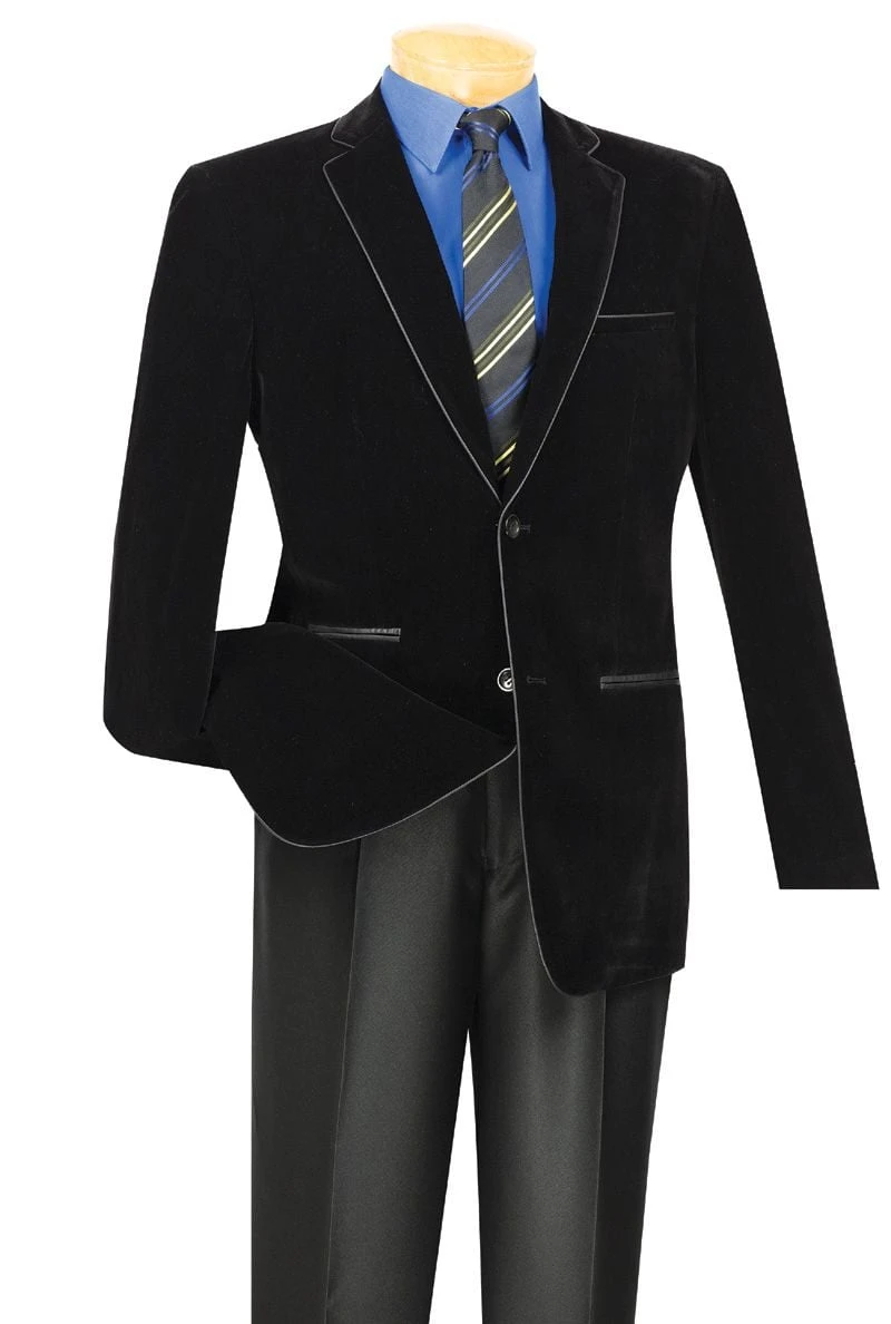 Vinci Men's Luxurious Velvet Slim Sport Coat - Faux Leather Trim 5 Vinci Men's Luxurious Velvet Slim Sport Coat - Faux Leather Trim - Image 3