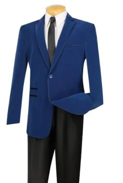 Vinci Men's Luxurious Velvet Slim Sport Coat - Faux Leather Trim
