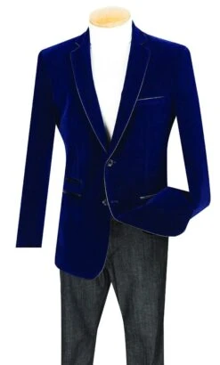 Vinci Men's Luxurious Velvet Slim Sport Coat - Faux Leather Trim 14 Vinci Men's Luxurious Velvet Slim Sport Coat - Faux Leather Trim -Stylish Men's Formal Wear bs 02 navy