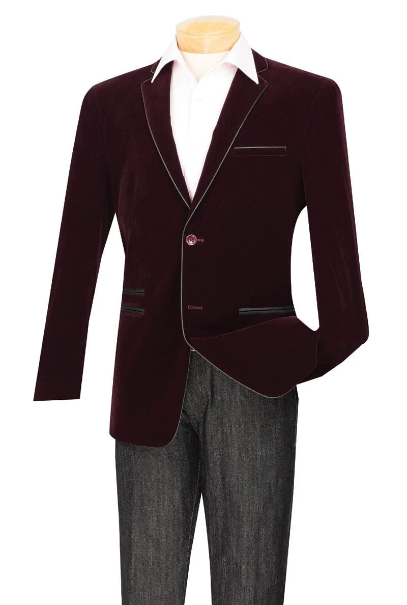 Vinci Men's Luxurious Velvet Slim Sport Coat - Faux Leather Trim 4 Vinci Men's Luxurious Velvet Slim Sport Coat - Faux Leather Trim - Image 2