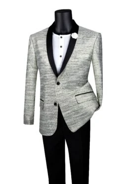 Vinci Men's Slim Fit Sport Coat - Blending Horizontal Stripes -Stylish Men's Formal Wear bsf 12 silver