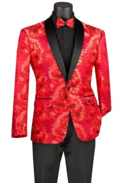 Vinci Men's Slim Fit Sport Coat - Tone On Tone Accents -Stylish Men's Formal Wear bsf 13 red details
