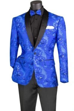 Vinci Men's Slim Fit Sport Coat - Tone On Tone Accents -Stylish Men's Formal Wear bsf 13 royal