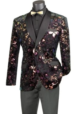 Vinci Men's 2 Button Sport Coat - Detailed Floral Design
