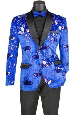 Vinci Men's 2 Button Sport Coat - Detailed Floral Design -Stylish Men's Formal Wear bsq 4 royal