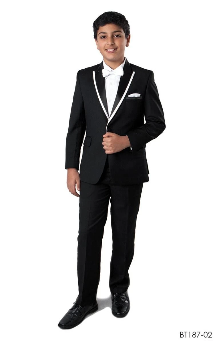 Tazio Boy's 2 Piece Tuxedo - Satin Lapel With Fabric Trim 6 Tazio Boy's 2 Piece Tuxedo - Satin Lapel With Fabric Trim - Image 4