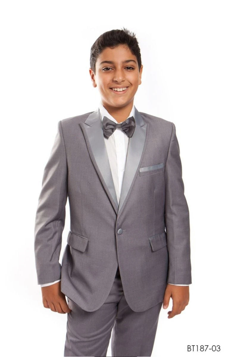 Tazio Boy's 2 Piece Tuxedo - Satin Lapel With Fabric Trim 4 Tazio Boy's 2 Piece Tuxedo - Satin Lapel With Fabric Trim - Image 2