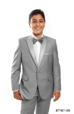 Tazio Boy's 2 Piece Tuxedo - Satin Lapel With Fabric Trim 15 Tazio Boy's 2 Piece Tuxedo - Satin Lapel With Fabric Trim -Stylish Men's Formal Wear bt187 05 lt.grey 1