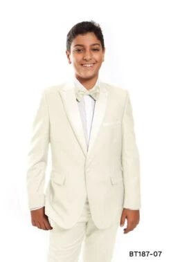 Tazio Boy's 2 Piece Tuxedo - Satin Lapel With Fabric Trim 14 Tazio Boy's 2 Piece Tuxedo - Satin Lapel With Fabric Trim -Stylish Men's Formal Wear bt187 07 ivory 1