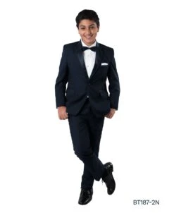 Tazio Boy's 2 Piece Tuxedo - Satin Lapel With Fabric Trim 13 Tazio Boy's 2 Piece Tuxedo - Satin Lapel With Fabric Trim -Stylish Men's Formal Wear bt187 navy