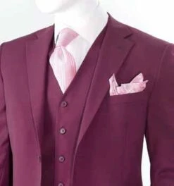 Vittorio St Angelo Men's 3 Piece Classic Suit - Modern Fit -Stylish Men's Formal Wear burg t62w