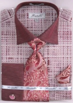 Fratello Men's French Cuff Dress Shirt Set - Tone On Tone