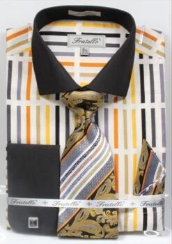 Fratello Men's French Cuff Dress Shirt Set - Multicolor Stripe