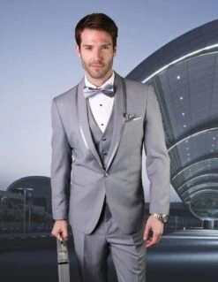 Statement Men's 4 Piece Suit - Tone On Tone Lining -Stylish Men's Formal Wear caesar grey