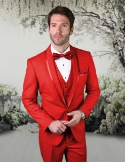 Statement Men's 4 Piece Suit - Tone On Tone Lining -Stylish Men's Formal Wear caesar red 1